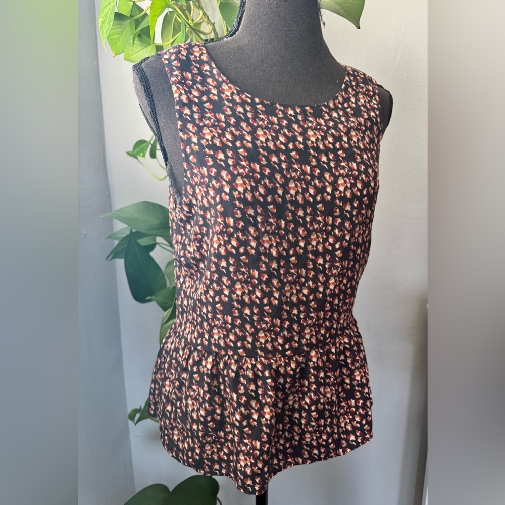 Zara Black and Pink Floral Peplum Blouse, Size M